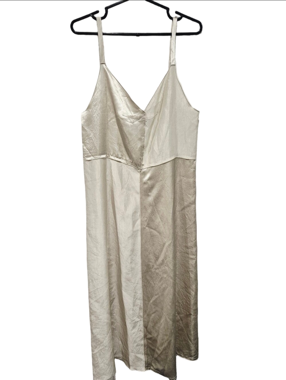 Zara Two Tone Satin Slip Midi Dress Champagne Beige Size Medium
